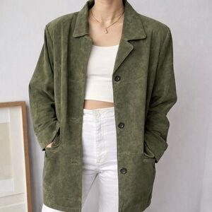 Jessica Holbrook Genuine Suede Leather Jacket – Olive Green – Women’s Medium